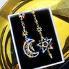 Luckacco Elegant Silver Color Asymmetric Star Moon Earrings Long Statement Tassel Sparkling Personalized Earrings Jewelry