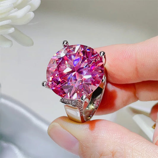 Luckacco Luxury Huge 20ct Pink Moissanite Diamond Ring Real 925 Sterling Silver Party Wedding Band Rings for Women Men Engagement Jewelry