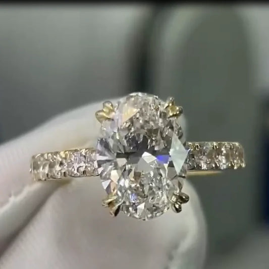 Luckacco 3CT Good Quality 14K Yellow Gold DEF VS-VVS Oval Lab Grown Diamond CVD HPHT Diamond Wedding Ring For Lady With IGI Certificate