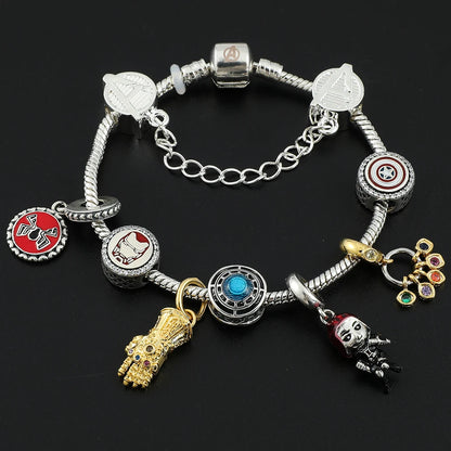 Luckacco Marvel Superhero Iron Man Pendant Bracelet, Avengers Infinity Stones, Thor's Hammer, Aesthetic Crystal Beads, Brand Jewelry