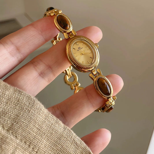Luckacco High-end Luxury Watches for Woman Elegant Green Jewelry Jade Quartz Bracelet Wristwatch Gift for Women Lady Fashion Dress Watch