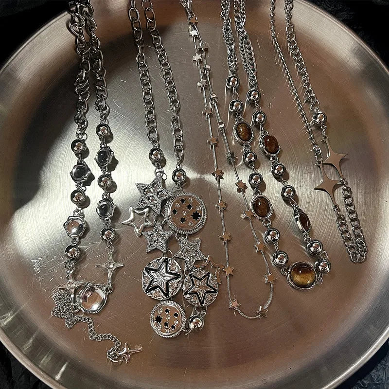 luckacco punk retro button star pendant necklace trendy delicate silver color unisex choker personalised luxury jewelry for women