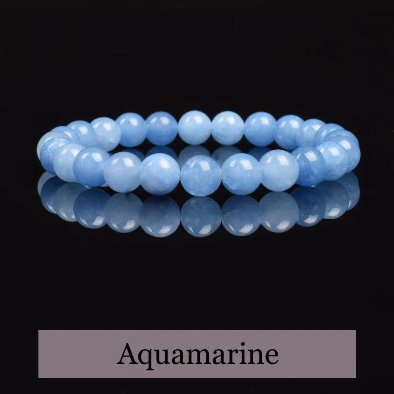 luckacco natural aquamarins quartzs beads bracelet women men 6mm 8mm sky blue stone round bead bracelet elastic rope energy jewelry gift