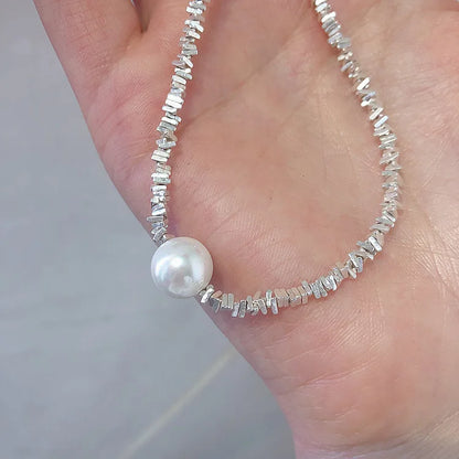 Luckacco Popular 925 Sterling Silver Fashion Round Pearl Necklace For Women Fine Jewelry Wedding Party Birthday Gift
