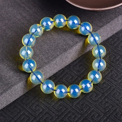 Luckacco Dominican Bracelets Water Purification Blue Amber Single Circle Hand String Amber Round Beads Buddha Bead Bracelet Femme Gift