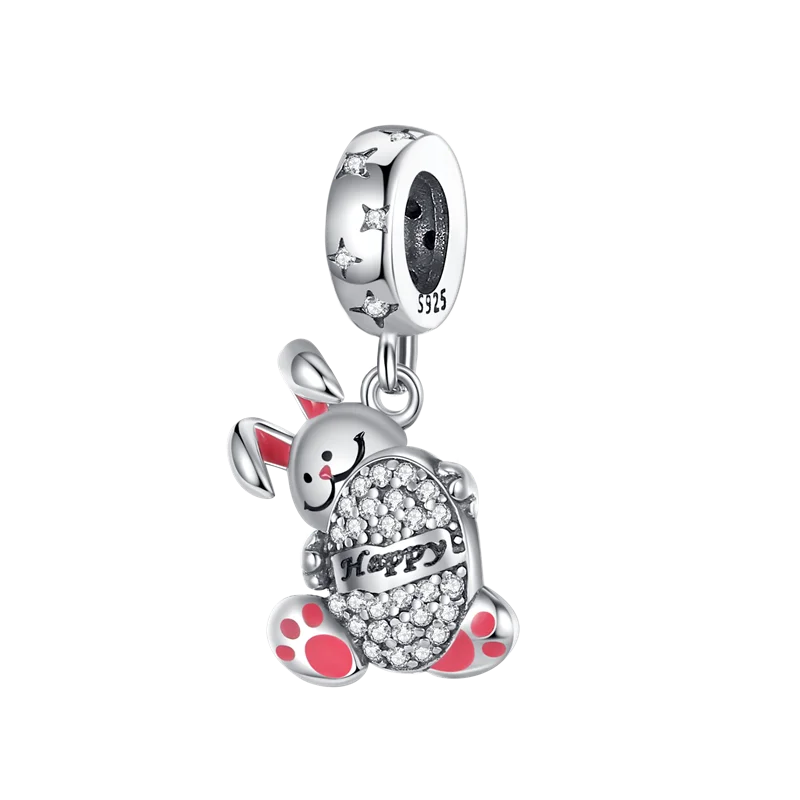 luckacco 925 sterling silver golden charms easter can be opened eggs bead rabbit pendants fit original bracelet diy jewelry gift