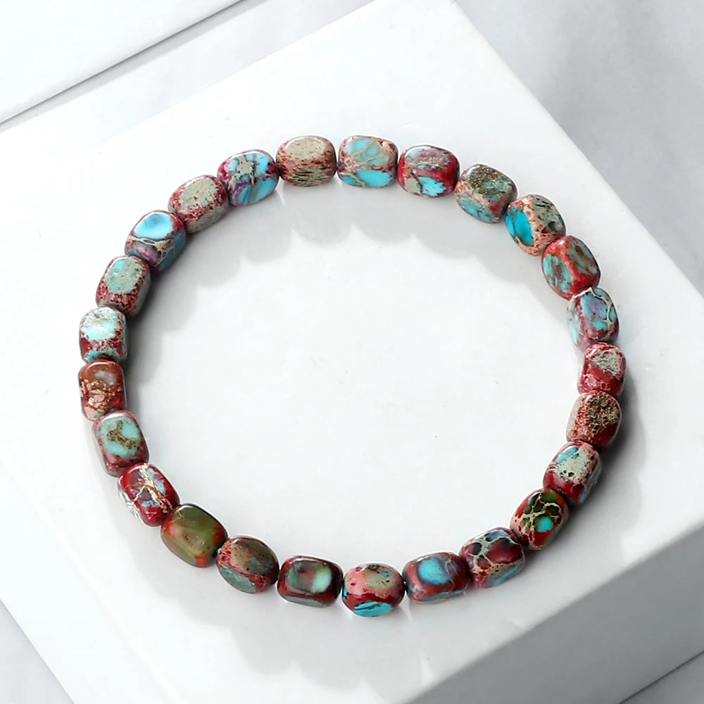 luckacco vintage emperor stone beaded bracelets natural stone charm elastic strand bracelet & bangle bohemian yoga jewelry for women men