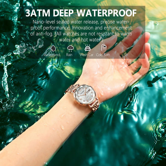Luckacco POEDAGAR Luxury Woman Wristwatch Stainless Steel Waterproof Luminous Date Week Ladies Watches Fashion Elegant Quartz Women Watch