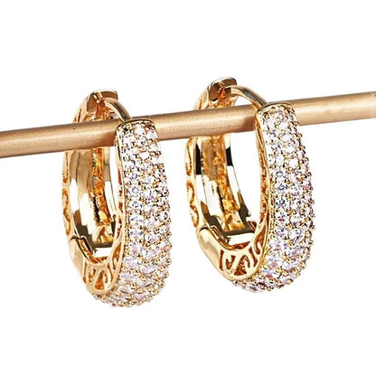 Luckacco daily picks Hollow Gold Color Hoop Earrings for Women Paved Dazzling CZ Stone Luxury Trendy Female Circle Earrings Statement Jewelry