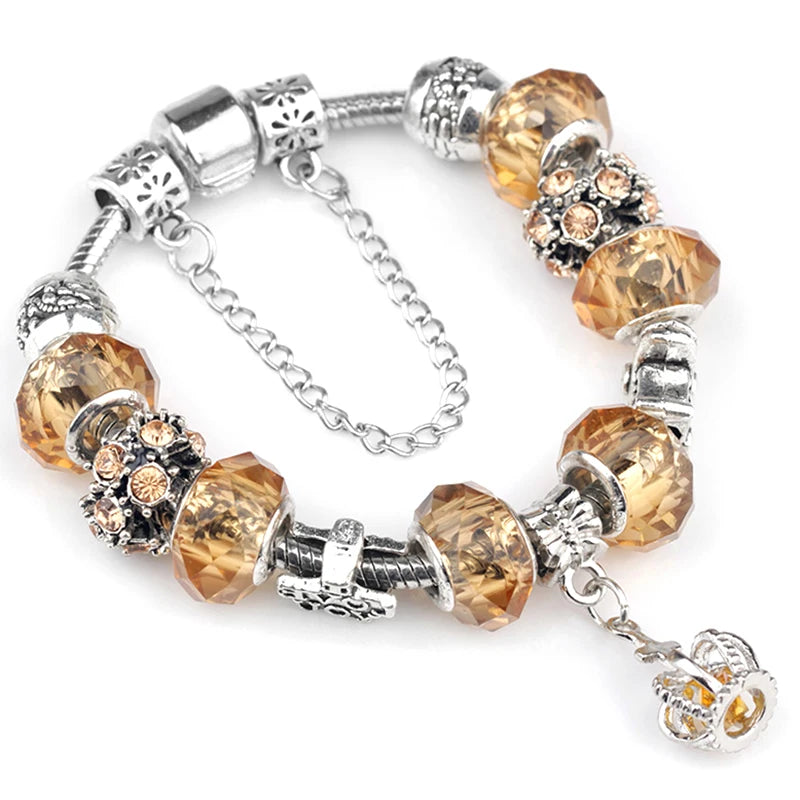luckacco togory 2024 authentic gold color bees dangles charm bracelet white crystal beads fine bracelet for women kids birthday gifts