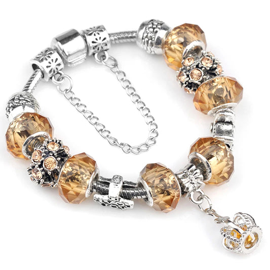 Luckacco TOGORY 2024 Authentic Gold Color Bees Dangles Charm Bracelet White Crystal Beads Fine Bracelet For Women Kids Birthday Gifts