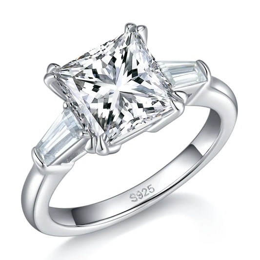 Luckacco DEZO 3ct Princess Cut Moissanite Engagement Ring D Color Solid 925 Sterling Silver GRA Certificate 3-Stone Wedding Rings For Wom