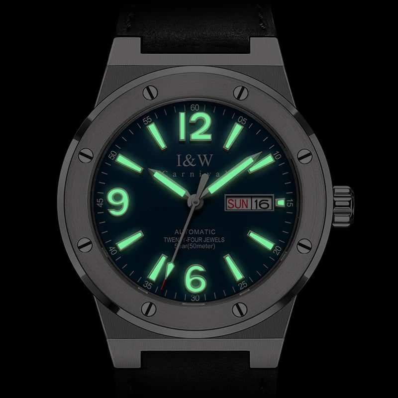 luckacco iw new fashion date men watch nh36 automatic movement luminous top brand luxury sports mechanical watch relogio masculino
