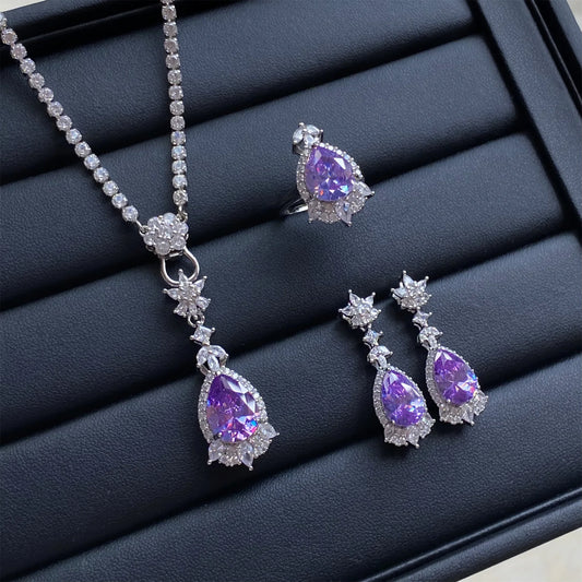 Luckacco Valuable Lab Jade Diamond Jewelry set 925 Sterling Silver Engagement Wedding Rings Earrings Necklace For Women Bridal Party Gift