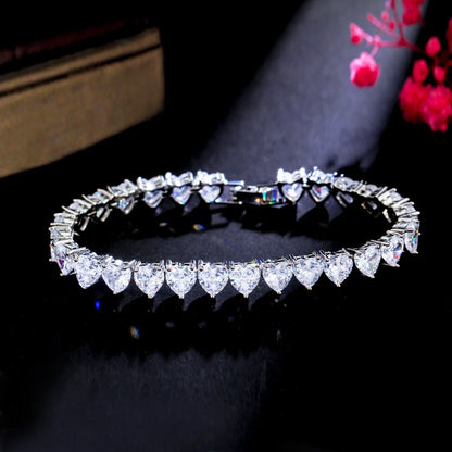 Luckacco CWWZircons Chic Love Heart Shape Cubic Zirconia Stone Wedding Engagement Tennis Bracelet for Women Classic CZ Jewelry Gift CB293