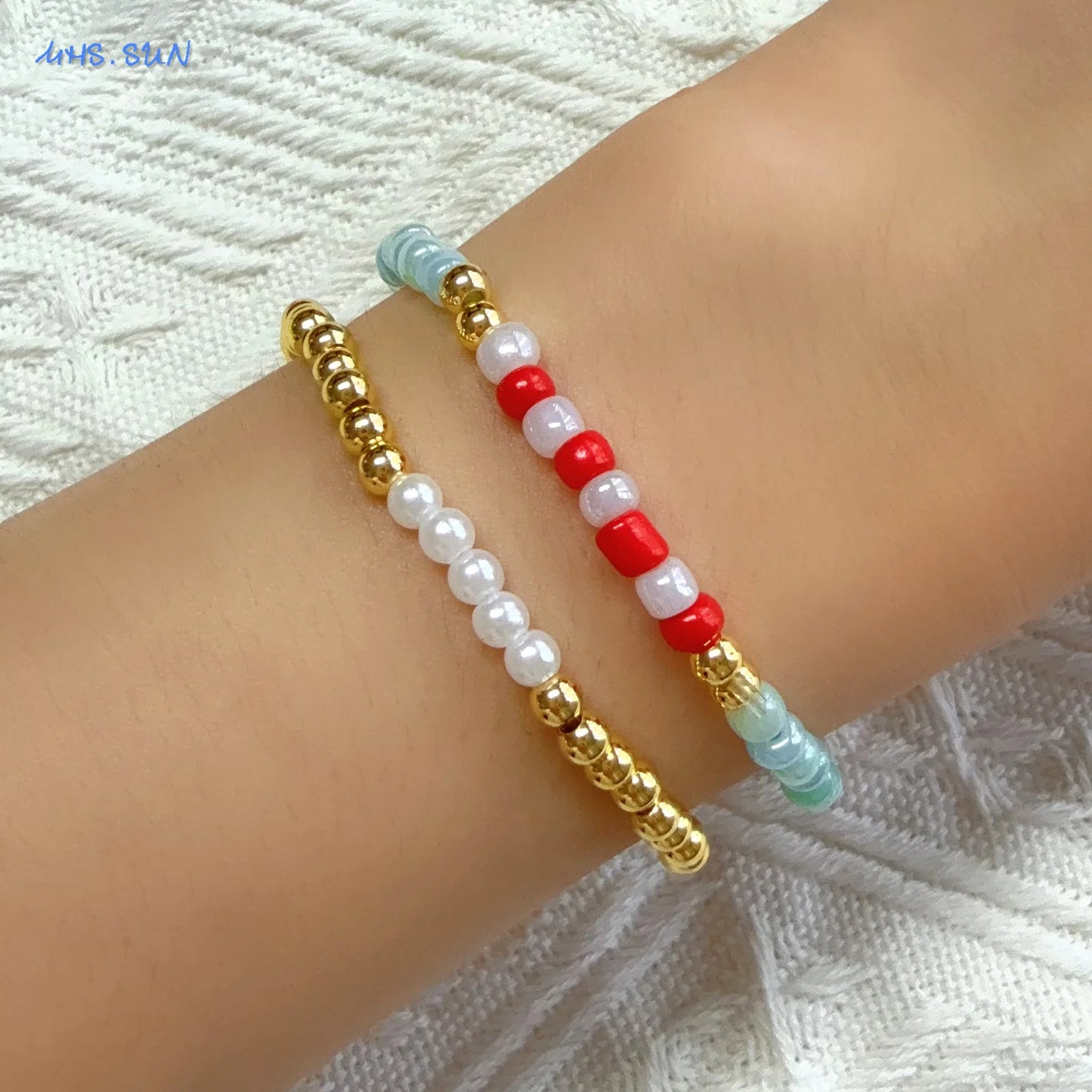 luckacco mhs.sun new bohemian gold plated metal beaded bracelets colorful rice beads bracelet birthday party jewelry for women men