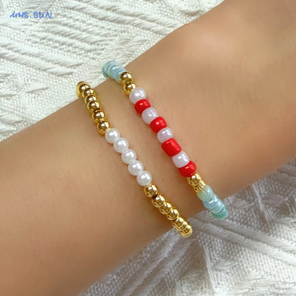 Luckacco MHS.SUN New Bohemian Gold Plated Metal Beaded Bracelets Colorful Rice Beads Bracelet Birthday Party Jewelry For Women Men