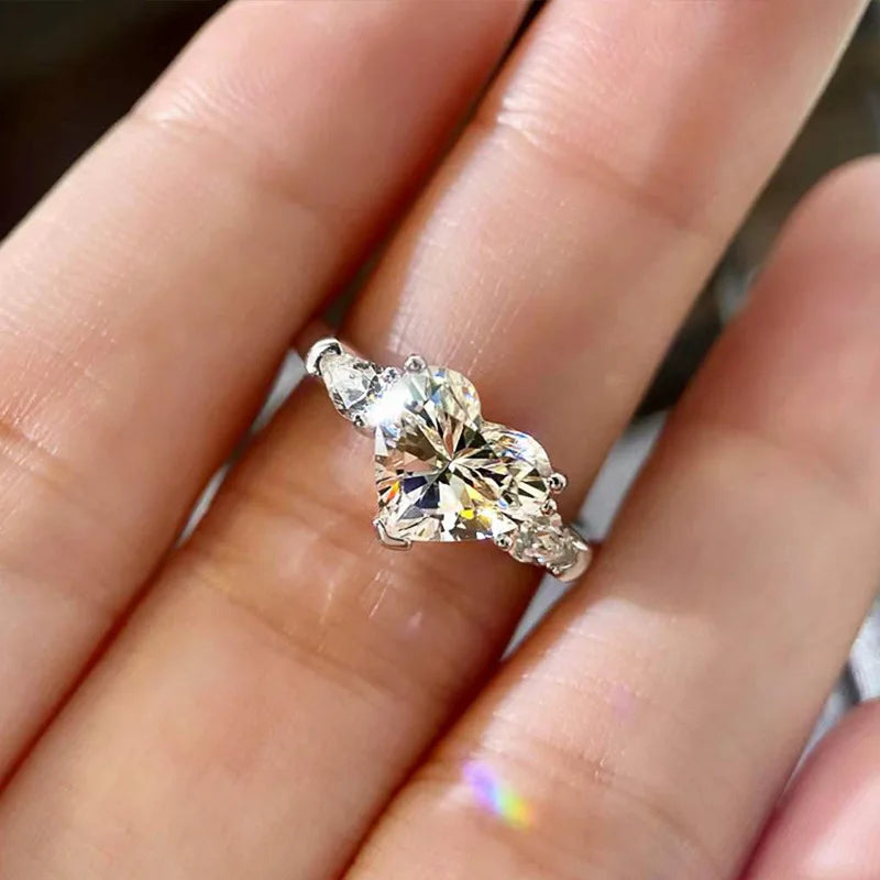 luckacco romantic pink heart shaped ring for female cubic zirconia bridal wedding party  with minimalist fashion jewelry accessories