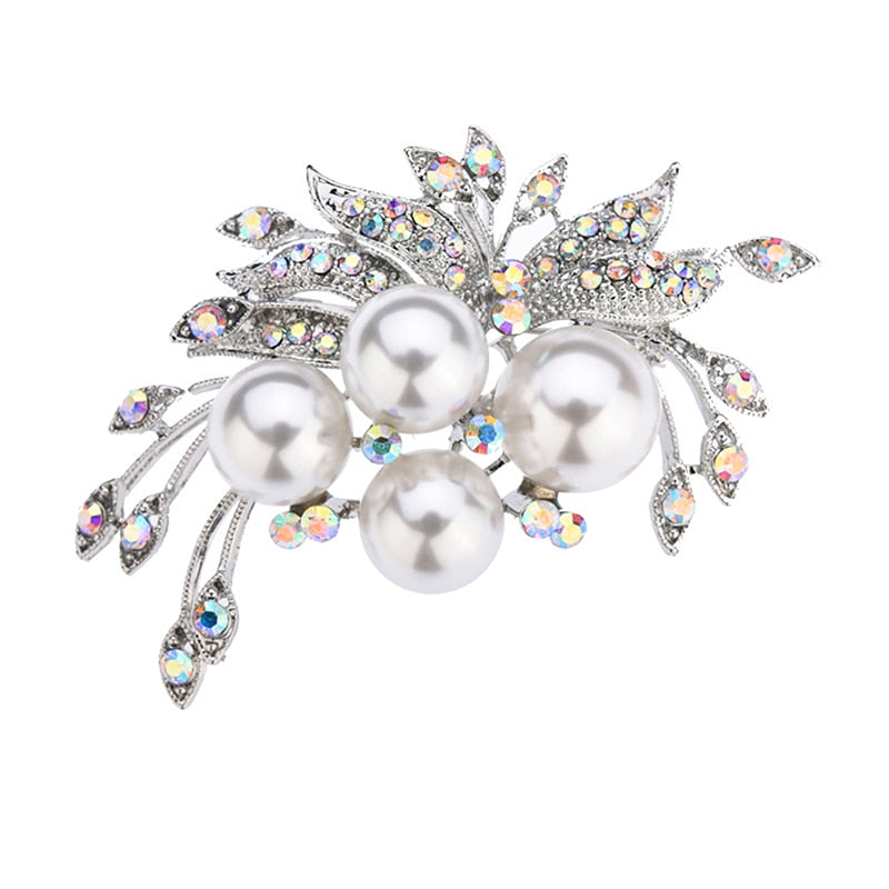 Korean Version New Pearl Large Flower Crystal Brooch Ladies Fashion Brooch Pin Bouquet Rhinestone Brooch and Pin Scarf Clip - luckacco
