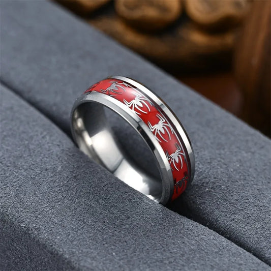 Luckacco New slanted edge oil drop patch red spider men's and women's rings Gothic personalized jewelry bracelets 2024
