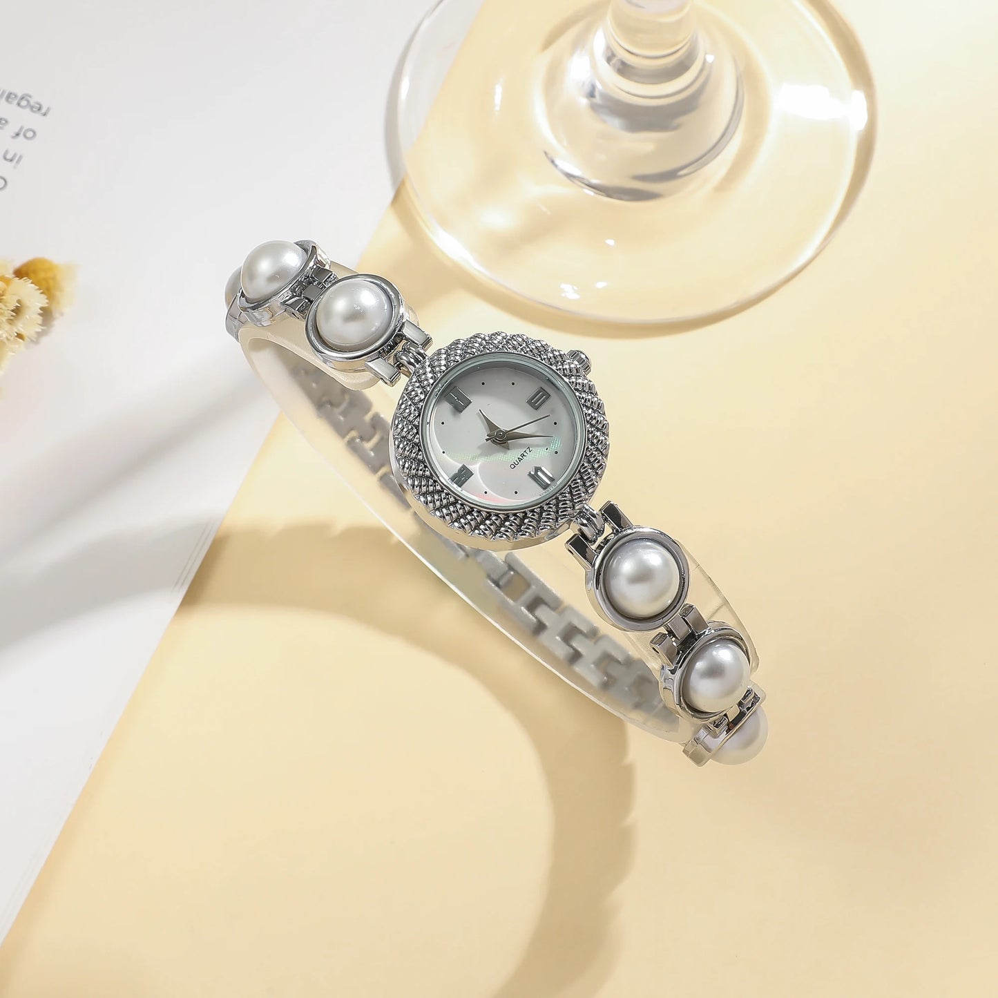 luckacco ladies' light luxury compact hybrid diamond dot scale small dial pearl steel strip quartz watch