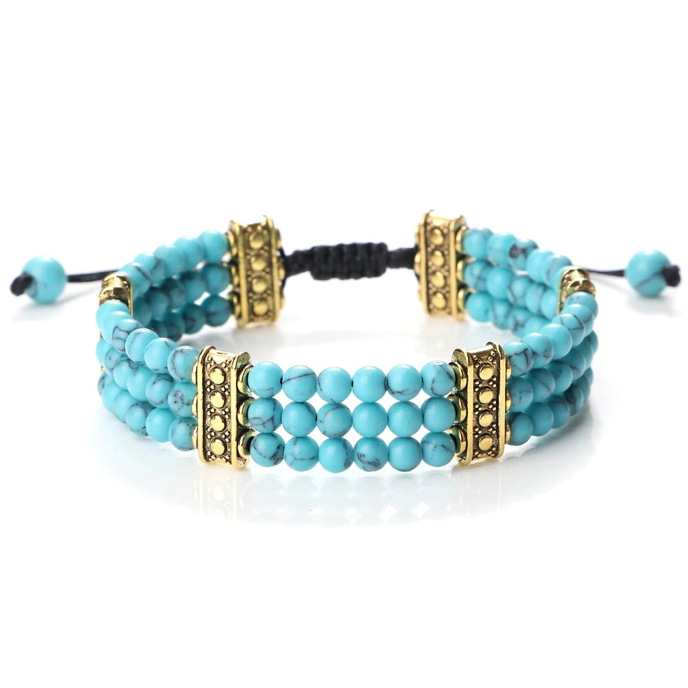luckacco natural stone beads bracelet 4mm malachite black lava yoga energy hot couple for women men jewelry braided rope knot bangle gift