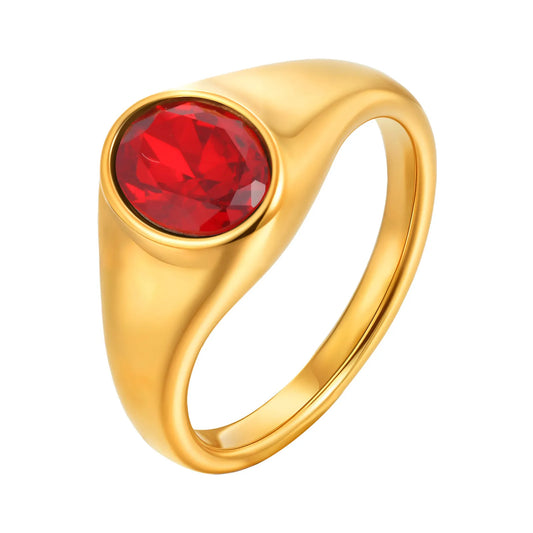 Luckacco Colorful Zircon Seal Ring For Women, 316L Stainless Steel Green Black Blue Red White CZ Rings, Gold Plated Engagement Jewelry