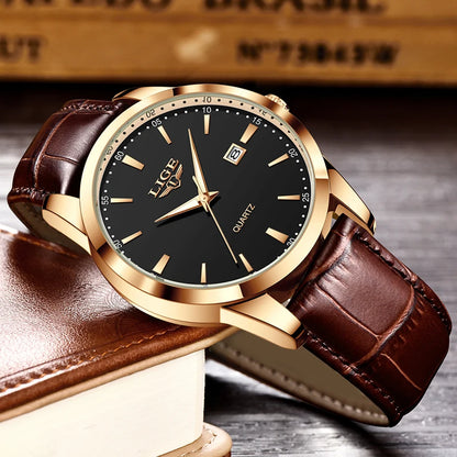 Luckacco LIGE Military Watch For Men Fashion Business Watch Men Casual Leather Sport Waterproof Men's Quartz Wristwatches Reloj Hombre