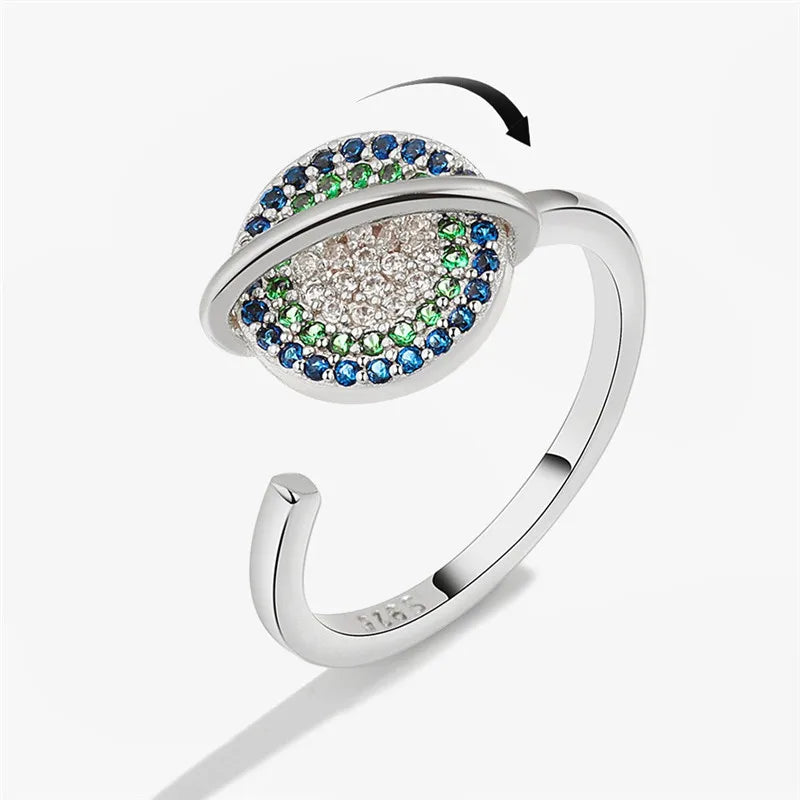 luckacco ethnic mandala flower finger rings for women girls rotating rose sun planet anxiety knuckle ring anti stress jewelry