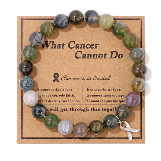 Luckacco Handmade Cat Eye Stone Bracelet Opal Quartz Pink Ribbon Beads Charm Bracelets for Women Breast Cancer Awareness Jewelry Gift