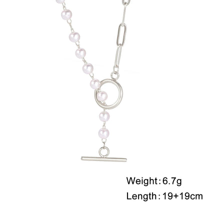 Luckacco Unift Paperclip OT Buckle Pearl Necklace Choker Half Pearl Half Chain Gold Plated Necklace Fashion Boho Wedding Jewelry Women