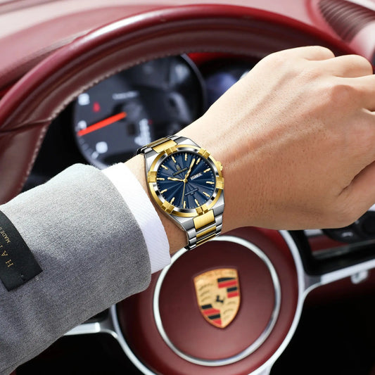 Luckacco CAREKISO Military Business Men Clock Date Week Waterproof Luminous Quartz Man Wristwatch Stainless Steel Men's Watches Reloj+Box
