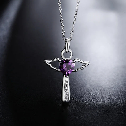 Luckacco Fine 925 Sterling Silver angel noble crystal cross pendants Necklace For Women luxury party Wedding Jewelry Christmas gifts