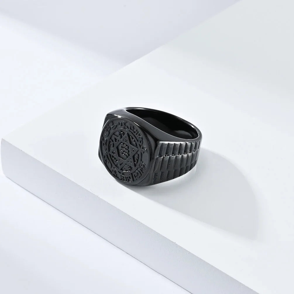 luckacco seal solomon six-pointed star 12 constellation mens womens stainless steel talisman health prosperity ring