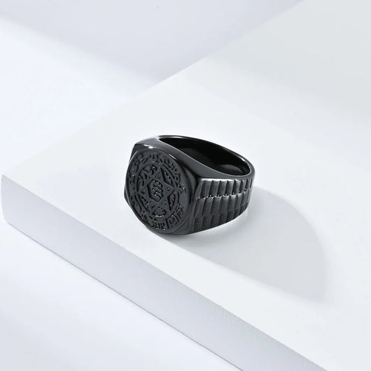 Luckacco Seal Solomon Six-Pointed Star 12 Constellation Mens Womens Stainless Steel Talisman Health Prosperity Ring