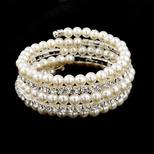 Luckacco Fahsion Crystal Imitation Pearl Bracelets For Women Multi Layer Wide Bracelets Crystal Rhinestones Bracelet Wedding Jewelry Gift