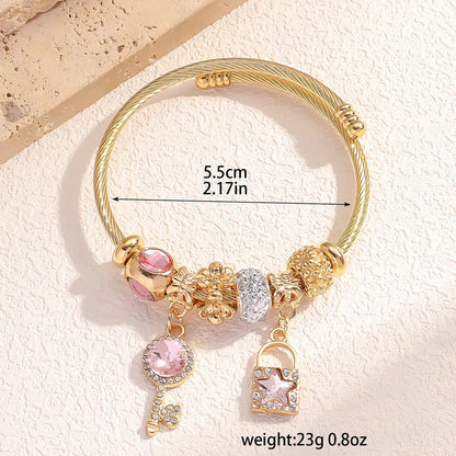Luckacco 1PC Women's Fashion Pan Family Multi Element Beaded Key Lock Bracelet Bracelet Date Travel Banquet Party Festival Dressing Gift