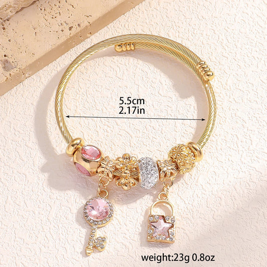 Luckacco 1PC Women's Fashion Pan Family Multi Element Beaded Key Lock Bracelet Bracelet Date Travel Banquet Party Festival Dressing Gift