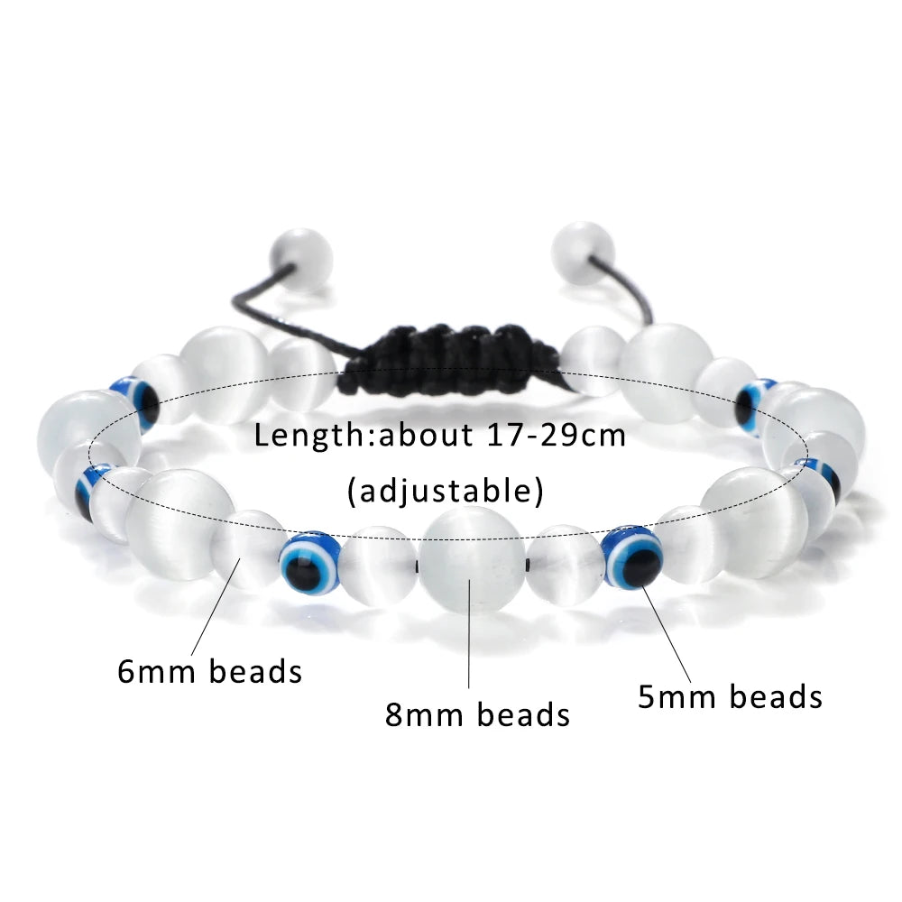 luckacco pink cat eye stone bracelet for women men natural opal quartz chakra devil's eye beads butterfly charm bangle wrist jewelry gift