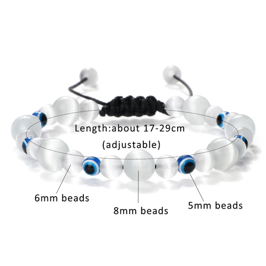 Luckacco Pink Cat Eye Stone Bracelet for Women Men Natural Opal Quartz Chakra Devil's Eye Beads Butterfly Charm Bangle Wrist Jewelry Gift