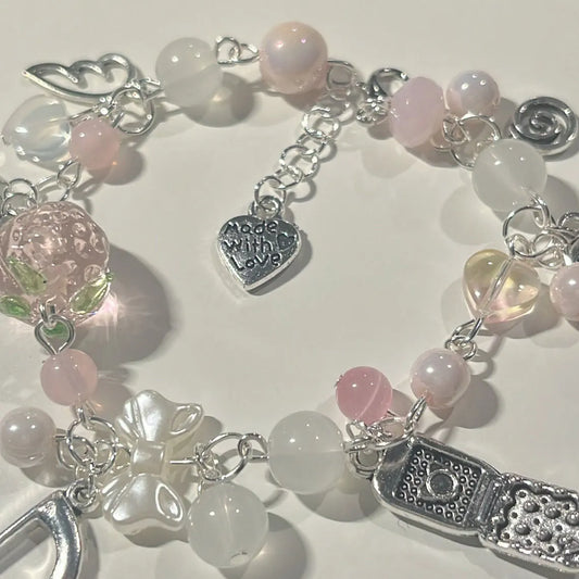 Luckacco Handmade Pink Strawberry Note Phone Charm Lovely Bracelet Gorgeous Romantic Coquettish Bracelet