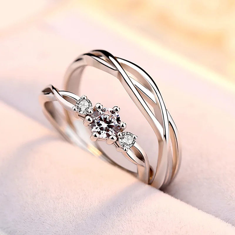 luckacco 2pcs/sets geometric love heart zircon rings paired rings for couple promise matching wedding ring set senior designer jewelry