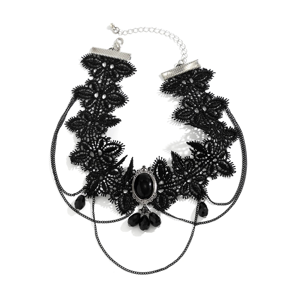 luckacco lacteo gothic black lace rope chain necklace crystal beads geometric charm chokers collar girls women party y2k jewelry new