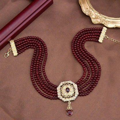 Luckacco Sunspicems Chic Morocco Jewelry Bead Chain Choker Necklace For Women Gold Color Square Mesh Pendnat Arabic Bridal Wedding Bijoux
