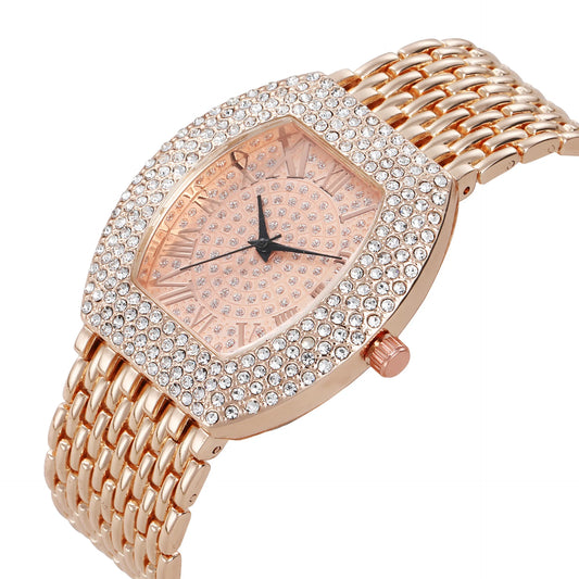 Luckacco UTHAI H64 Women's Full Diamond Watch Temperament Gold Steel Band Barrel shaped Full Sky Star Vintage Fashion Quartz Wristwatches