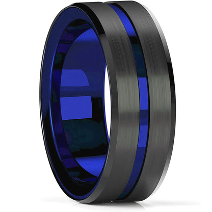 Luckacco Fashion Men 8mm Rose Gold Color Stainless Steel Rings Double Groove Pattern Promise Rings For Men Wedding Jewelry Accessories