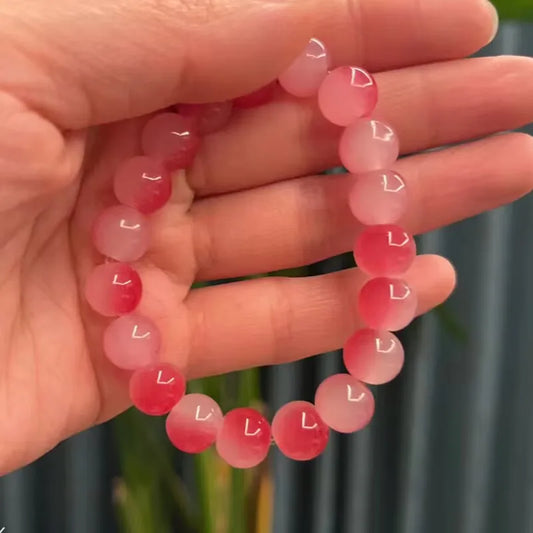 Luckacco Quartz Crystal Pink Powder Crystal Quartz Natural Stone Streche Bracelet Elastic Cord Pulserase Jewelry Beads Lovers Woman Gift