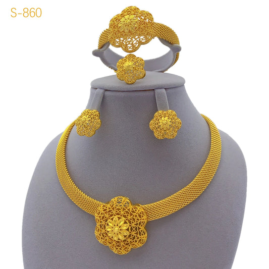 Luckacco XUHUANG Luxury Flower Necklace Sets For Women Wedding Dubai Gold Plated African Jewelry Set Indian Jewellery Anniversary Gifts