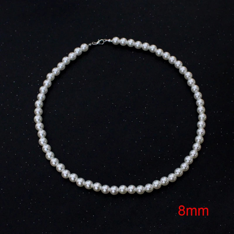 luckacco classic elegant white pearl chokers necklace for women men wedding banquet necklaces vintage beads handmade jewelry party gift
