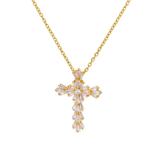 Luckacco Luxury Zirconia Cross Pendant Necklace for Women Zircon Crystal Stainless Steel Chain Charm New Trend Aesthetic Jewerly collares
